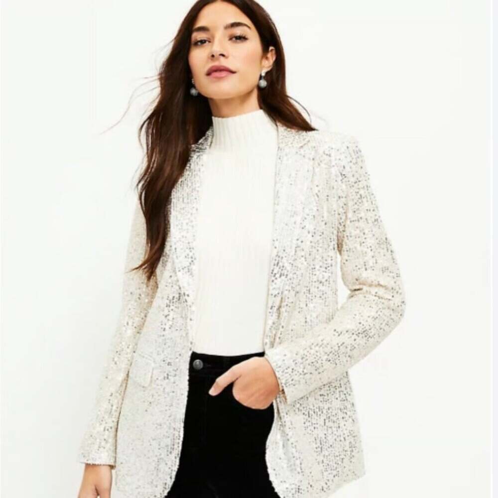 NWT LOFT Champagne Sparkling Sequin Blazer Size 8